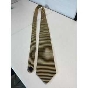 Vtg Brooks Brothers Makers Tie Mens Silk Handmade in USA Blue yellow Striped 56"